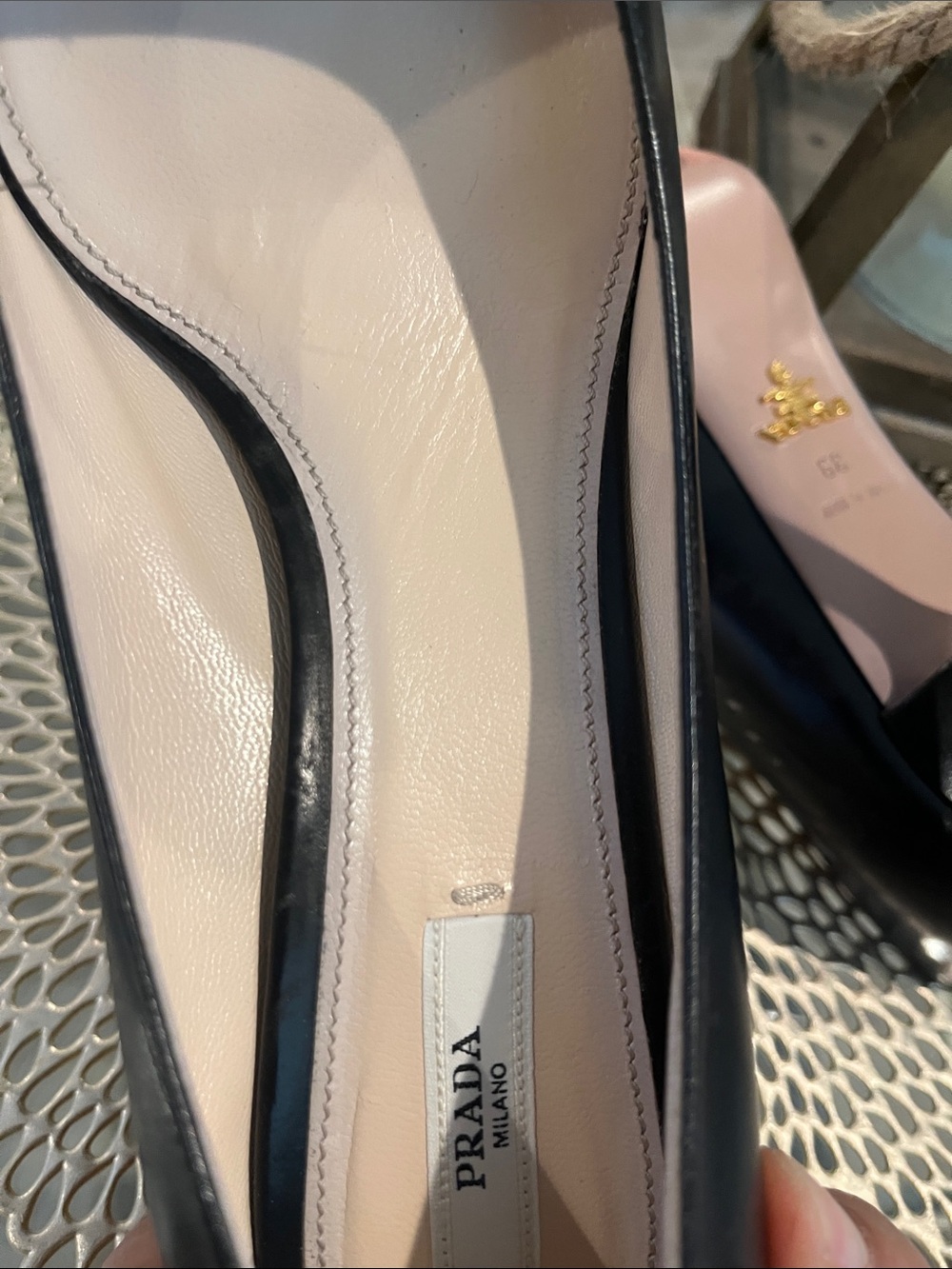 Prada Black Leather Peep-Toe Pumps with Neutral Insole - Picture 9 of 10